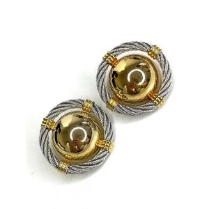 Vintage Earrings 2 tone Clip Vtg Costume Jewelry